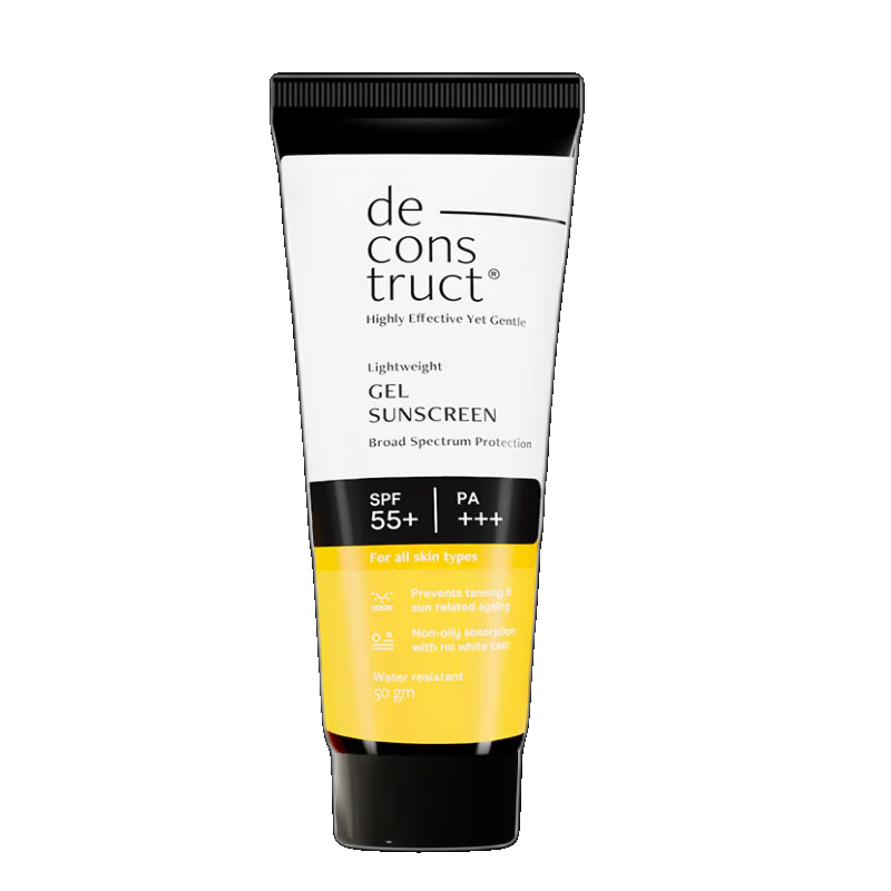 Deconstruct Gel Sunscreen for Oily Skin – SPF 55+ and PA+++ | Water Resistant Sunscreen (50ml)