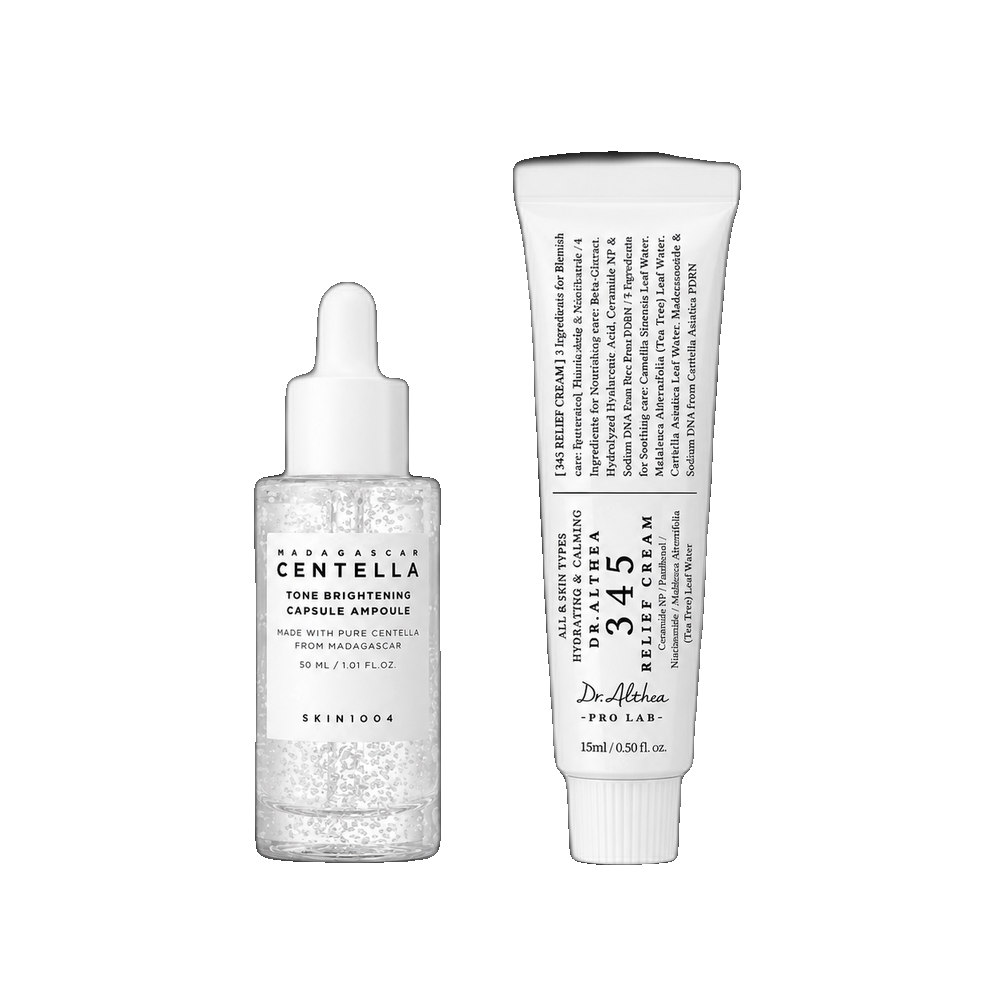 Dr. Althea 345 Relief Cream 15ml + SKIN1004 Centella Tone Brightening Ampoule 30ml Combo